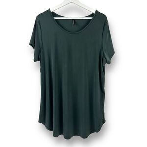 Piphany Women's XL Short Sleeve Long Tunic Top Dark Green Casual Minimalist